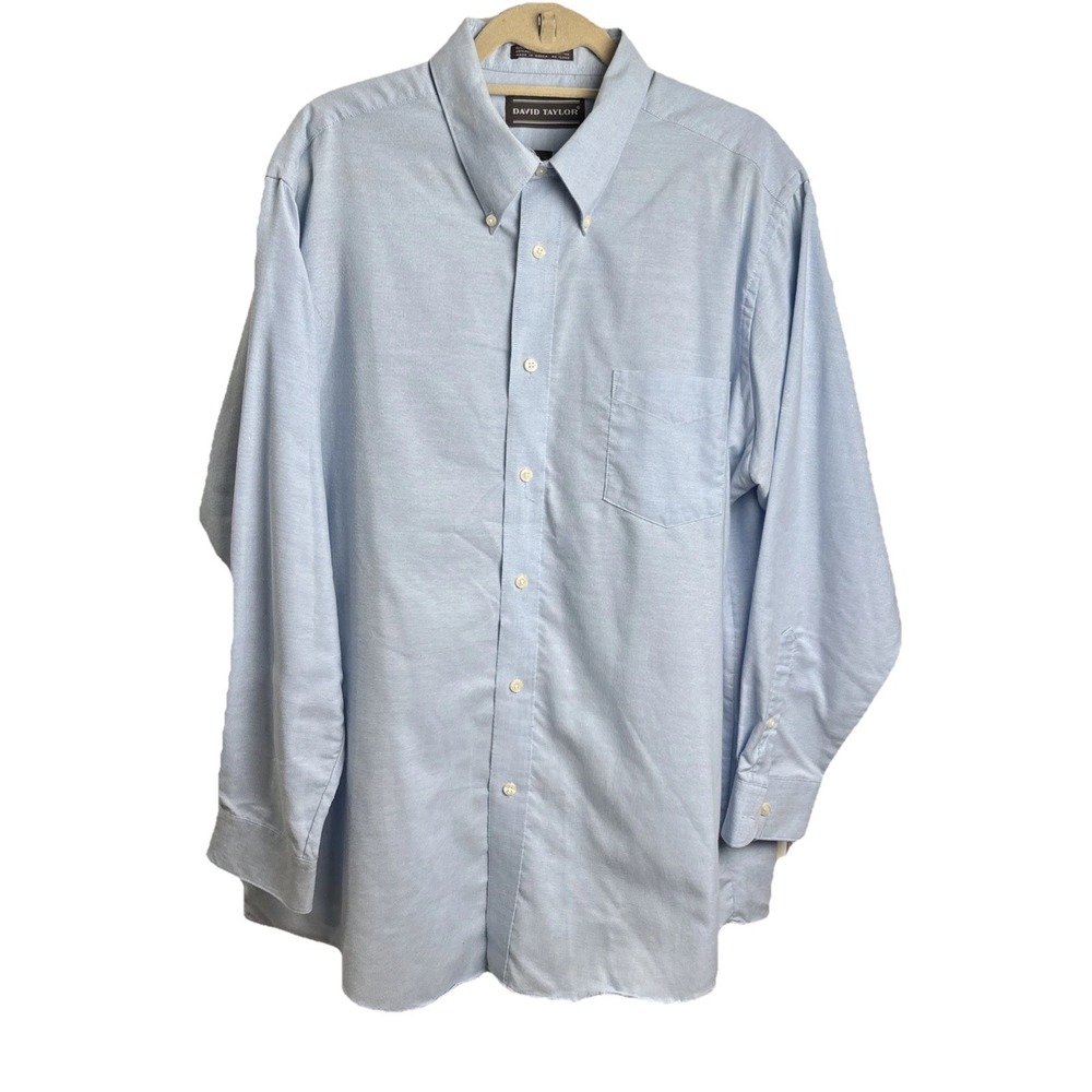 David Taylor Dress‎ Shirt Mens 18 34/35 Blue Button Down Long Sleeve  Preppy